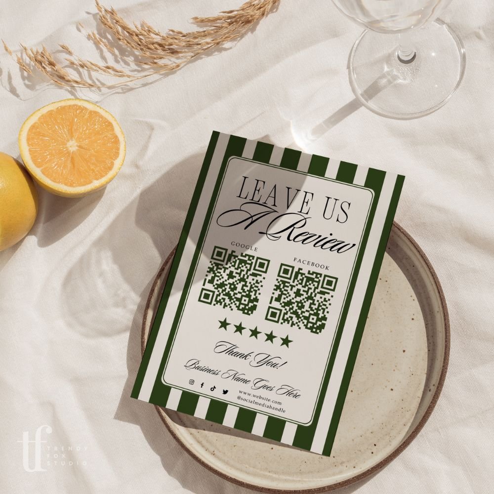 Leave Us A Review Sign Canva Template | Old Money Vintage | Lorna - Trendy Fox Studio