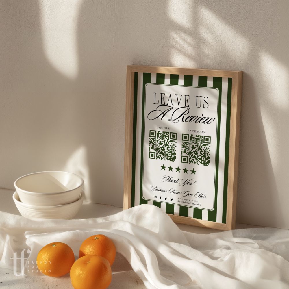 Leave Us A Review Sign Canva Template | Old Money Vintage | Lorna - Trendy Fox Studio
