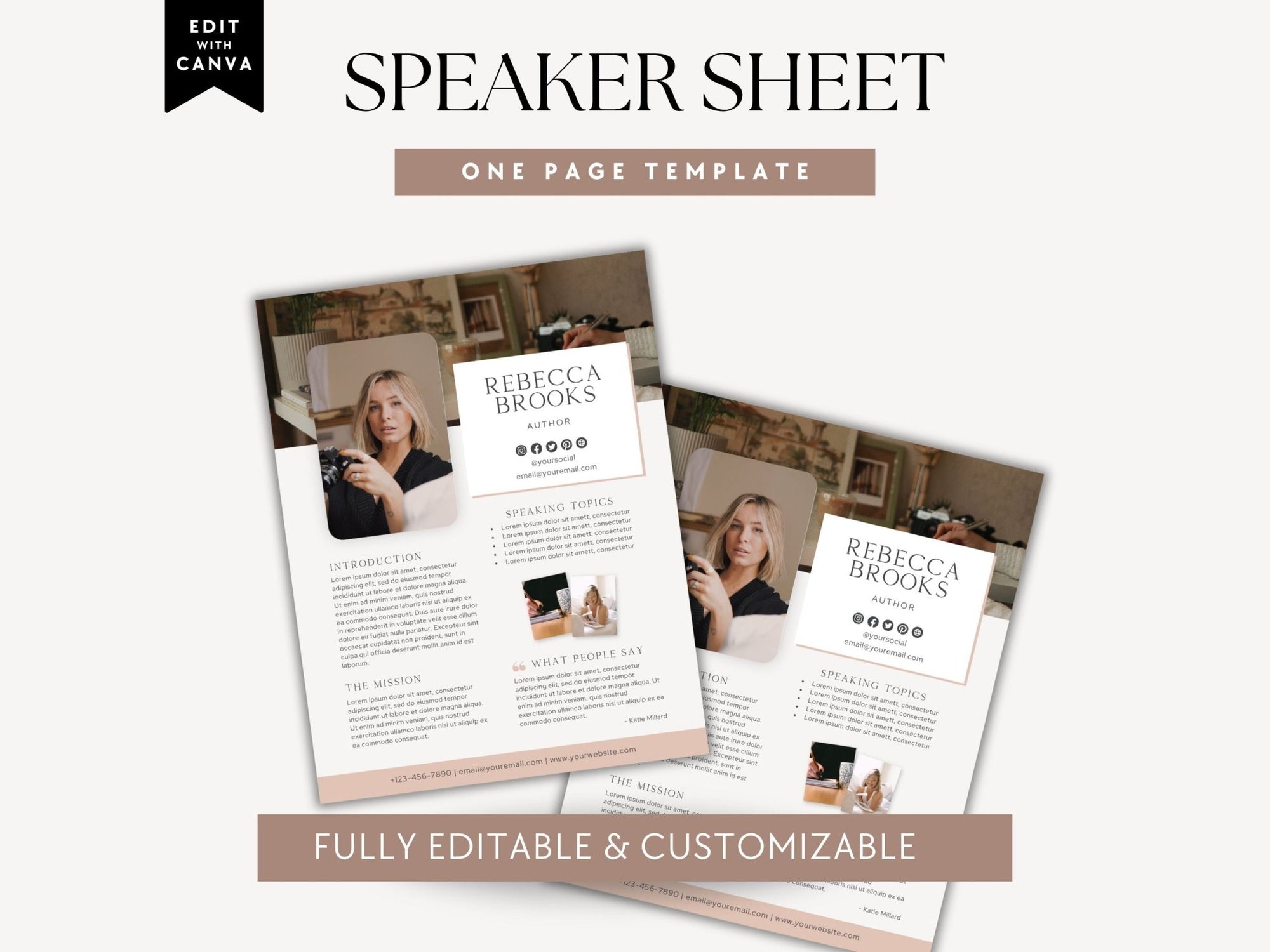 One Sheet Speaker Canva Template | Boho Corporate Speaker Press Kit One Pager | Keynote Speaker, Author, Podcast Guest, Influencer Media Kit Template - Trendy Fox Studio