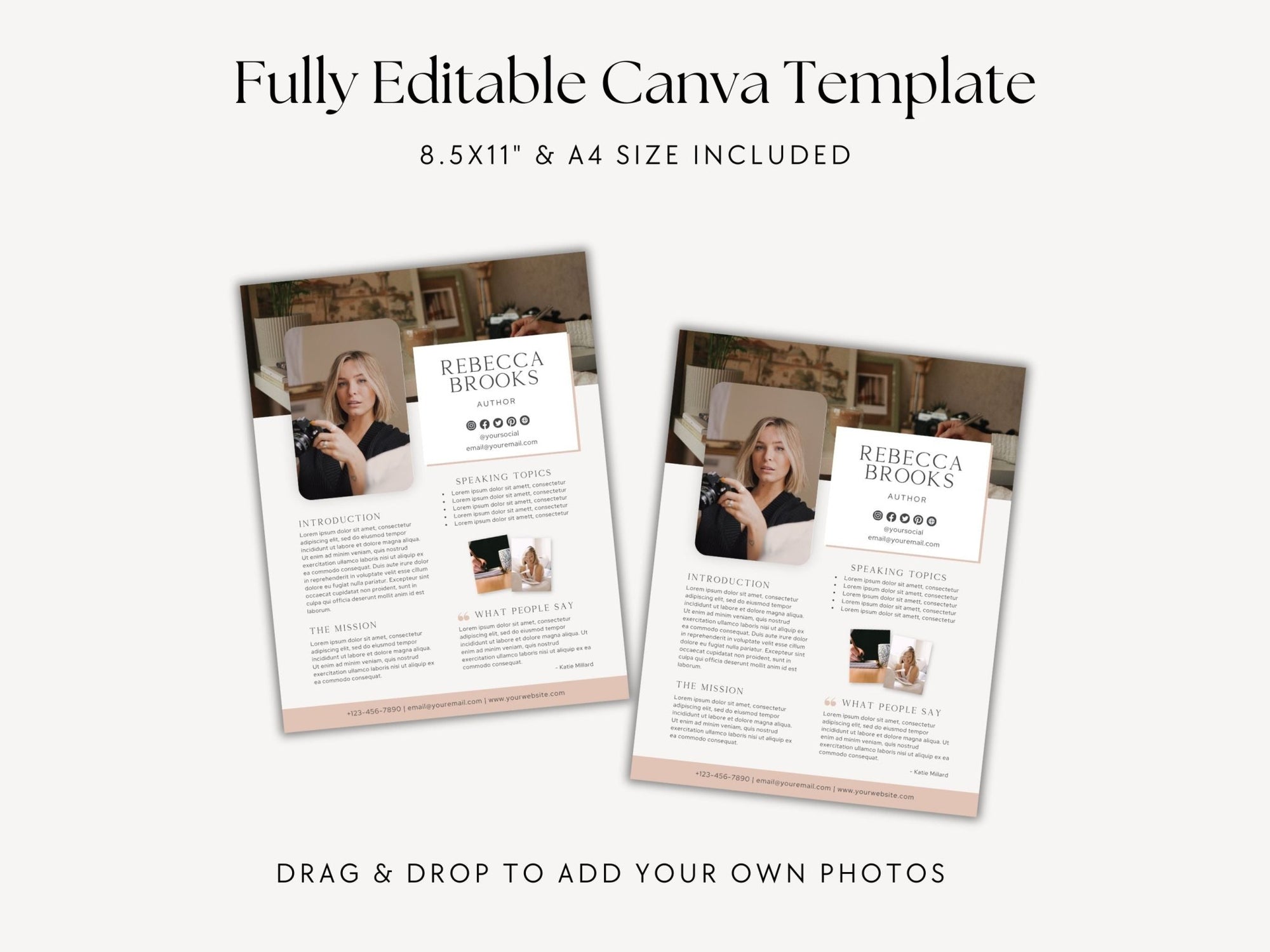 One Sheet Speaker Canva Template | Boho Corporate Speaker Press Kit One Pager | Keynote Speaker, Author, Podcast Guest, Influencer Media Kit Template - Trendy Fox Studio