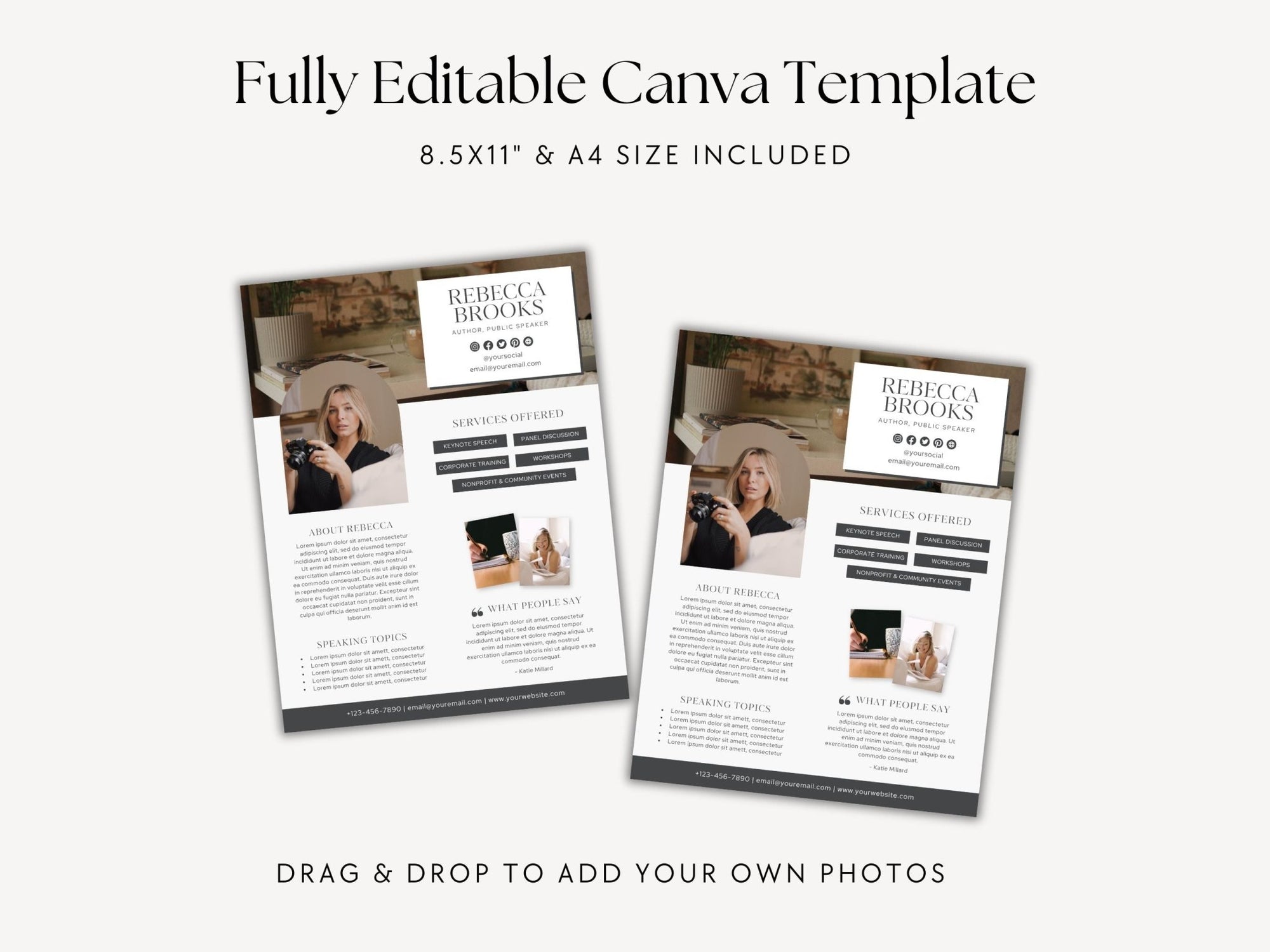 One Sheet Speaker Canva Template | Corporate Speaker Press Kit One Pager | Keynote Speaker, Author, Podcast Guest, Influencer Media Kit Template - Trendy Fox Studio