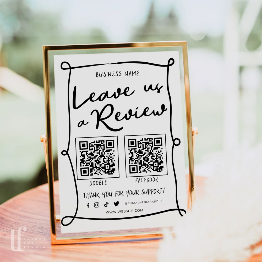 Ask For A Review Sign Canva Template, Whimsical Hand Drawn Wavy Border | Rose - Trendy Fox Studio