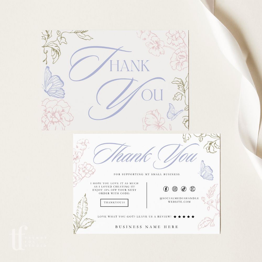 Baroque Rococo Coquette Business Thank You Card Canva Template - Trendy Fox Studio