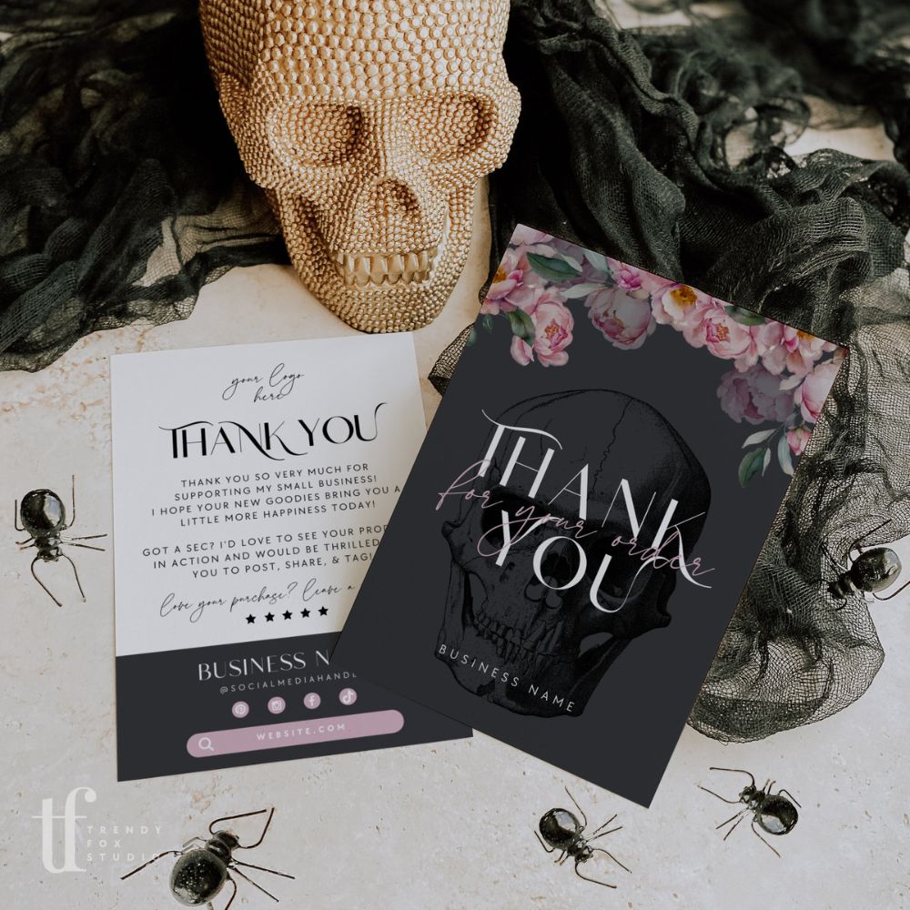 Black Gothic Halloween Business Thank You Card Canva Template | Coquette Goth - Trendy Fox Studio