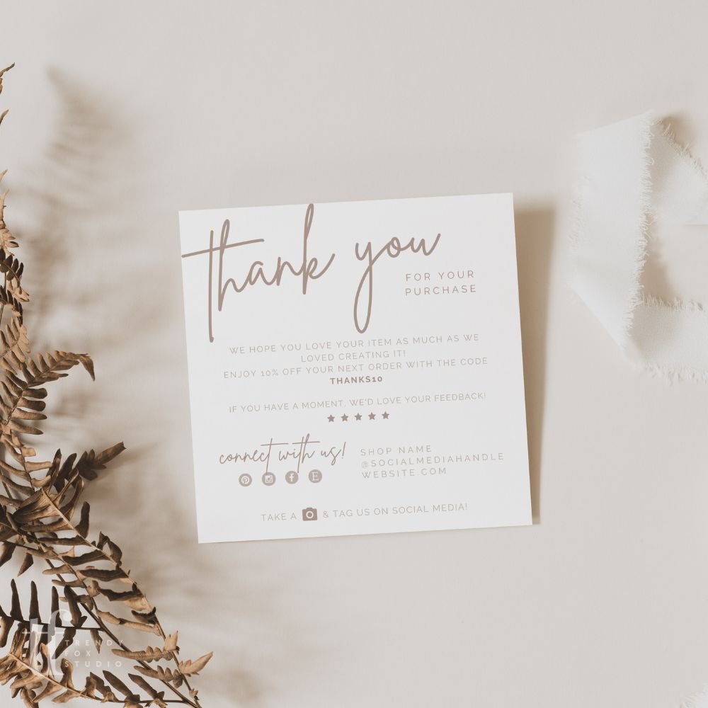 Blush Boho Square Business Thank You Card Canva Template | Mae - Trendy Fox Studio