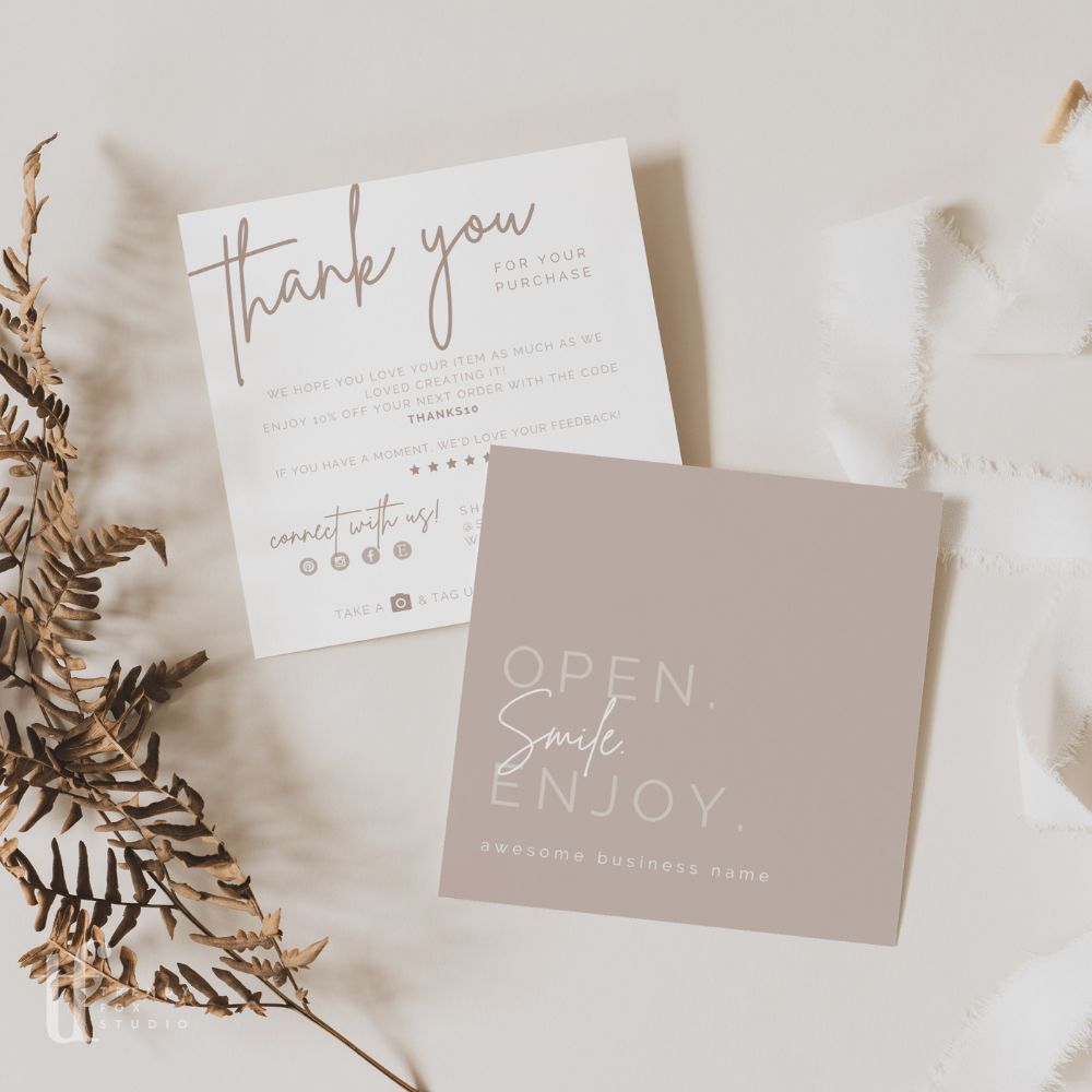 Blush Boho Square Business Thank You Card Canva Template | Mae - Trendy Fox Studio