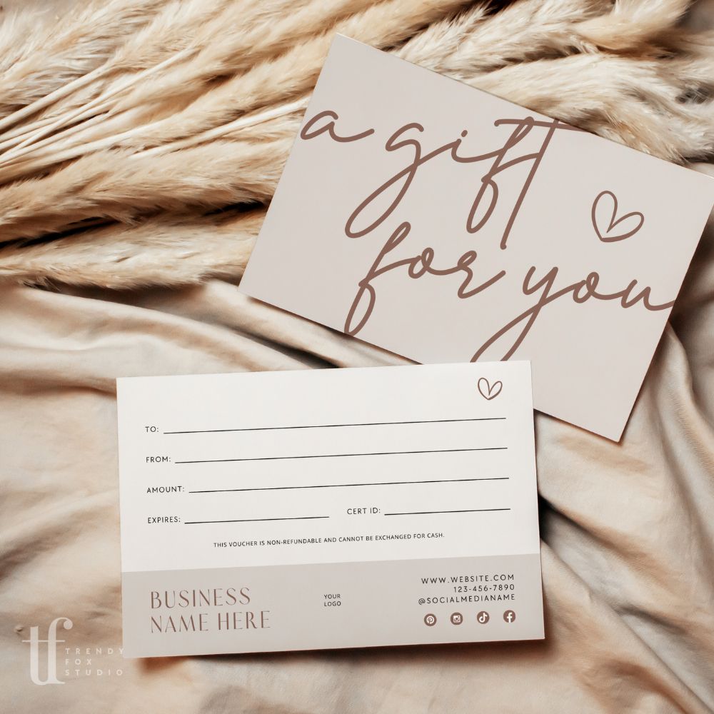 Boho Beige Gift Certificate Canva Template | Nora - Trendy Fox Studio