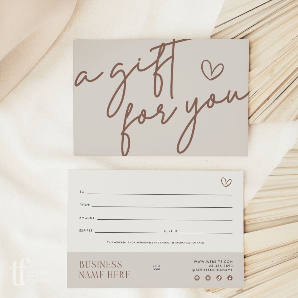 Boho Beige Gift Certificate Canva Template | Nora - Trendy Fox Studio