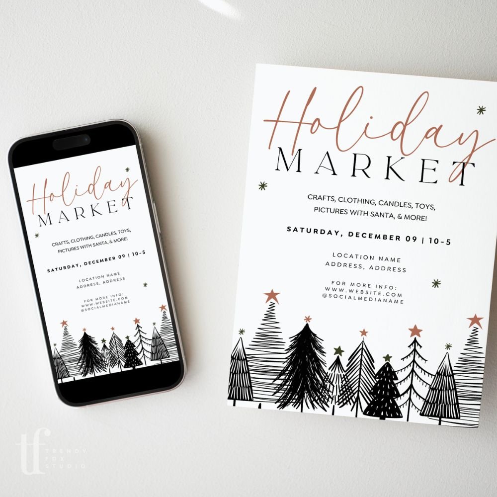 Boho Christmas Pop - Up Event Flyer Canva Template - Trendy Fox Studio