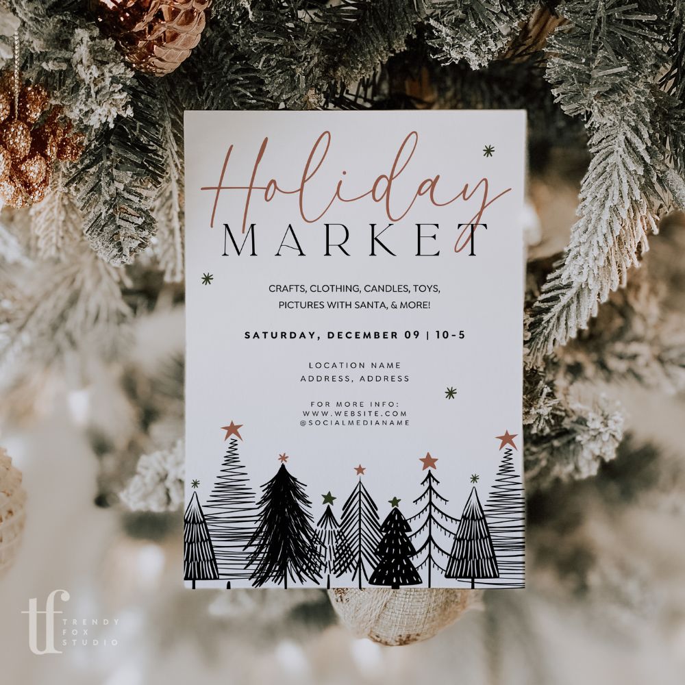 Boho Christmas Pop - Up Event Flyer Canva Template - Trendy Fox Studio