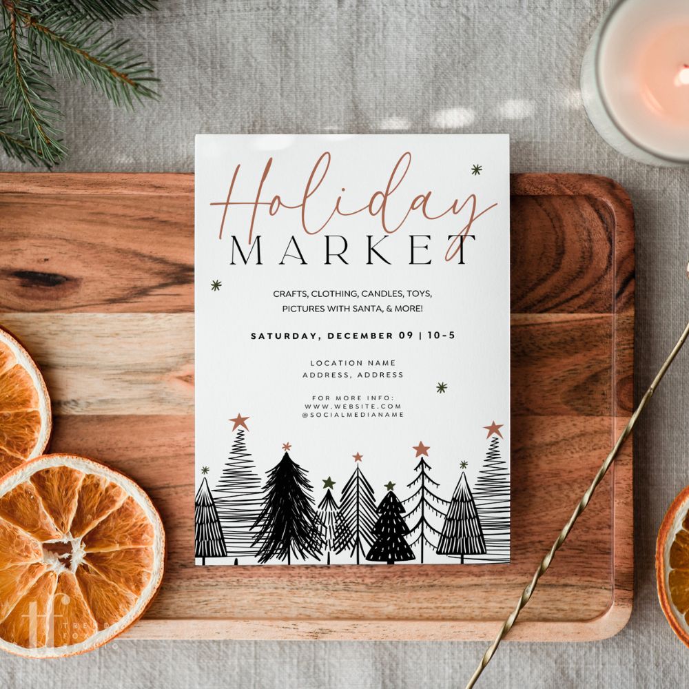 Boho Christmas Pop - Up Event Flyer Canva Template - Trendy Fox Studio