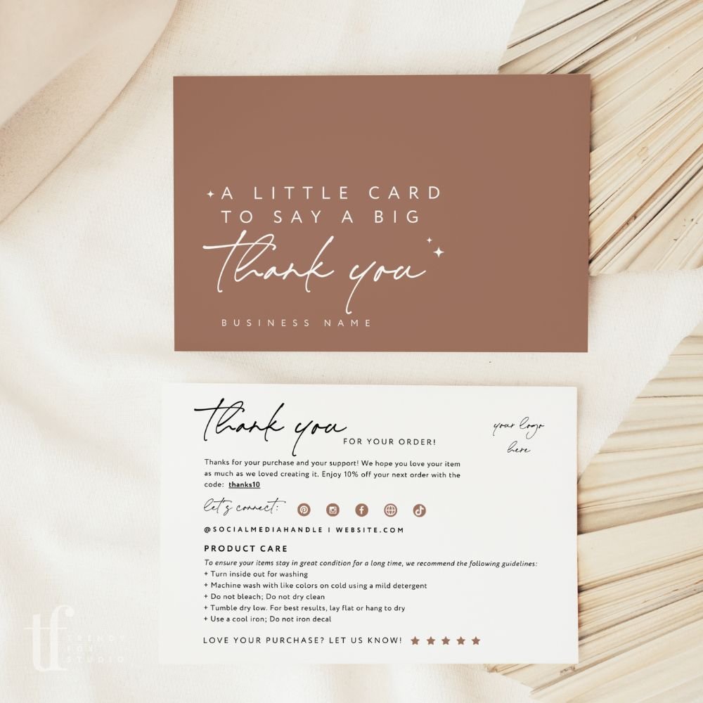 Boho Clothing Care and Thank You Card Canva Template | Amiri - Trendy Fox Studio