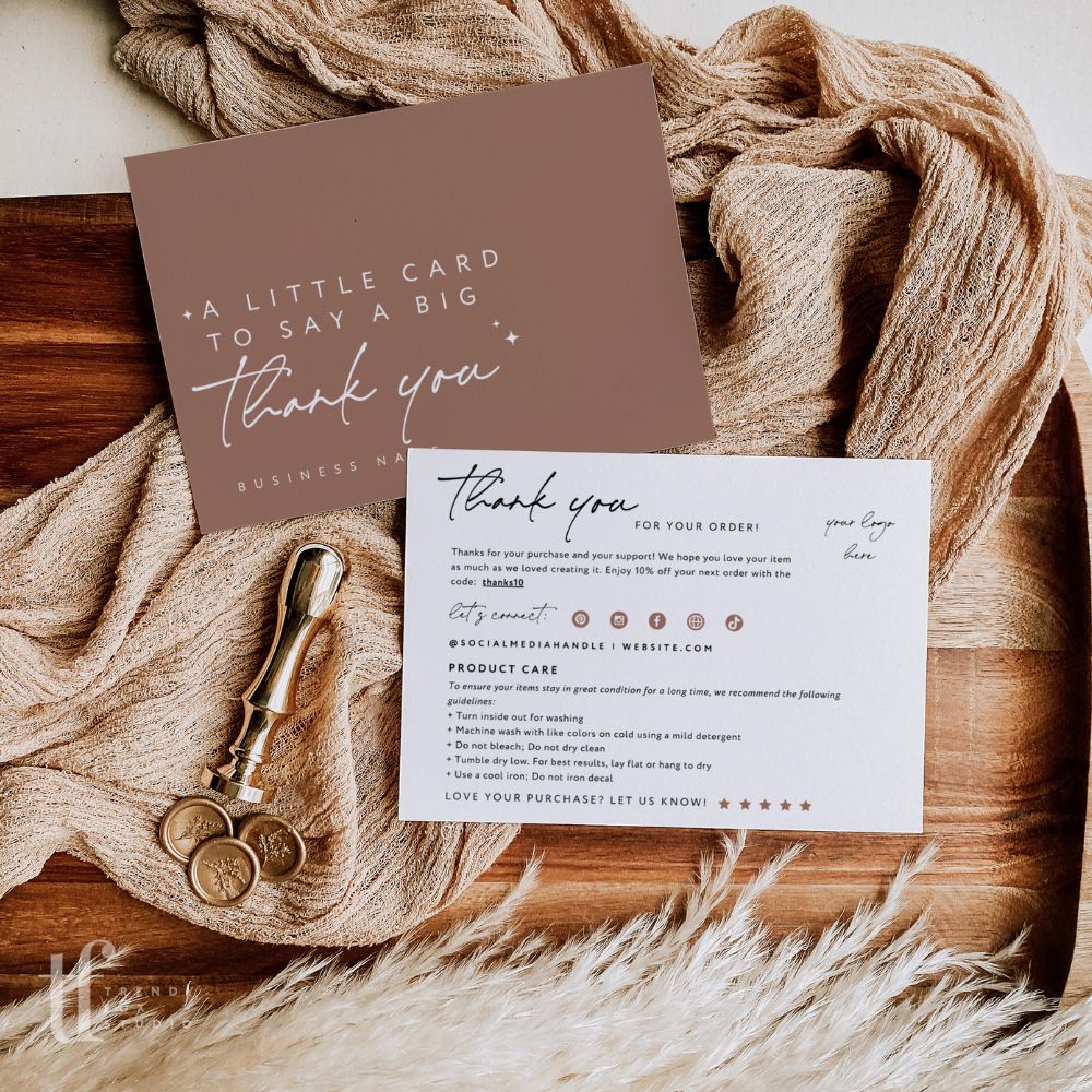 Boho Clothing Care and Thank You Card Canva Template | Amiri - Trendy Fox Studio