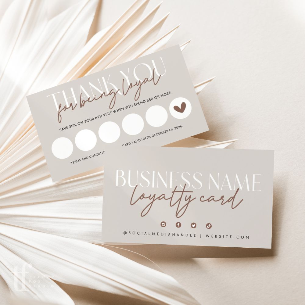 Boho Neutral Loyalty Card Canva Template | Nora - Trendy Fox Studio