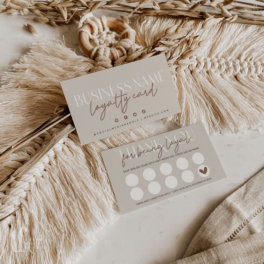 Boho Neutral Loyalty Card Canva Template | Nora - Trendy Fox Studio