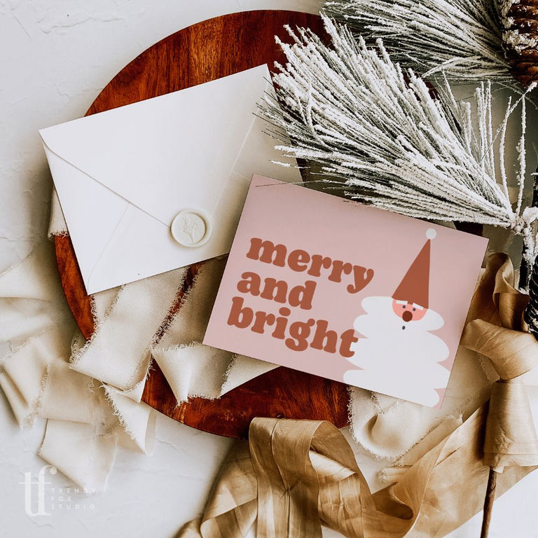 Boho Santa Christmas Business Thank You Card Canva Template - Trendy ...