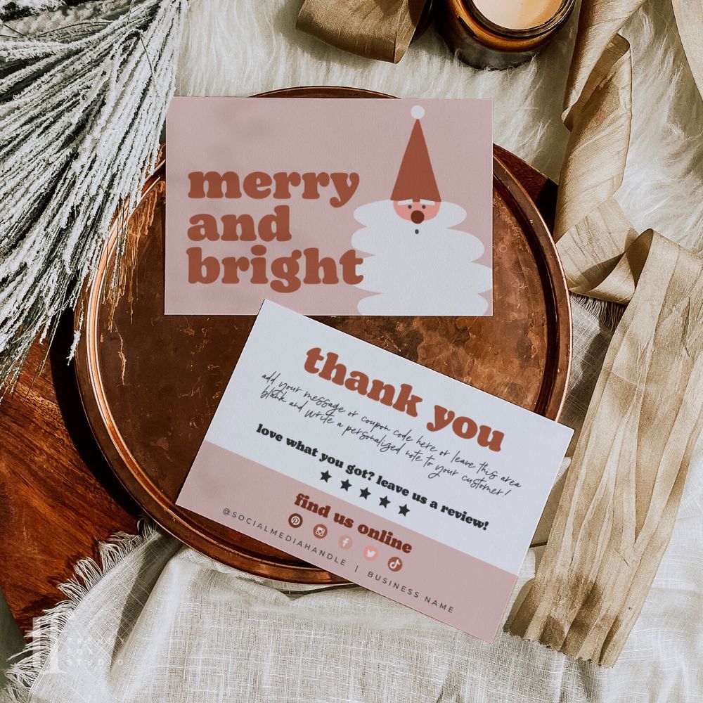 Boho Santa Christmas Business Thank You Card Canva Template - Trendy Fox Studio