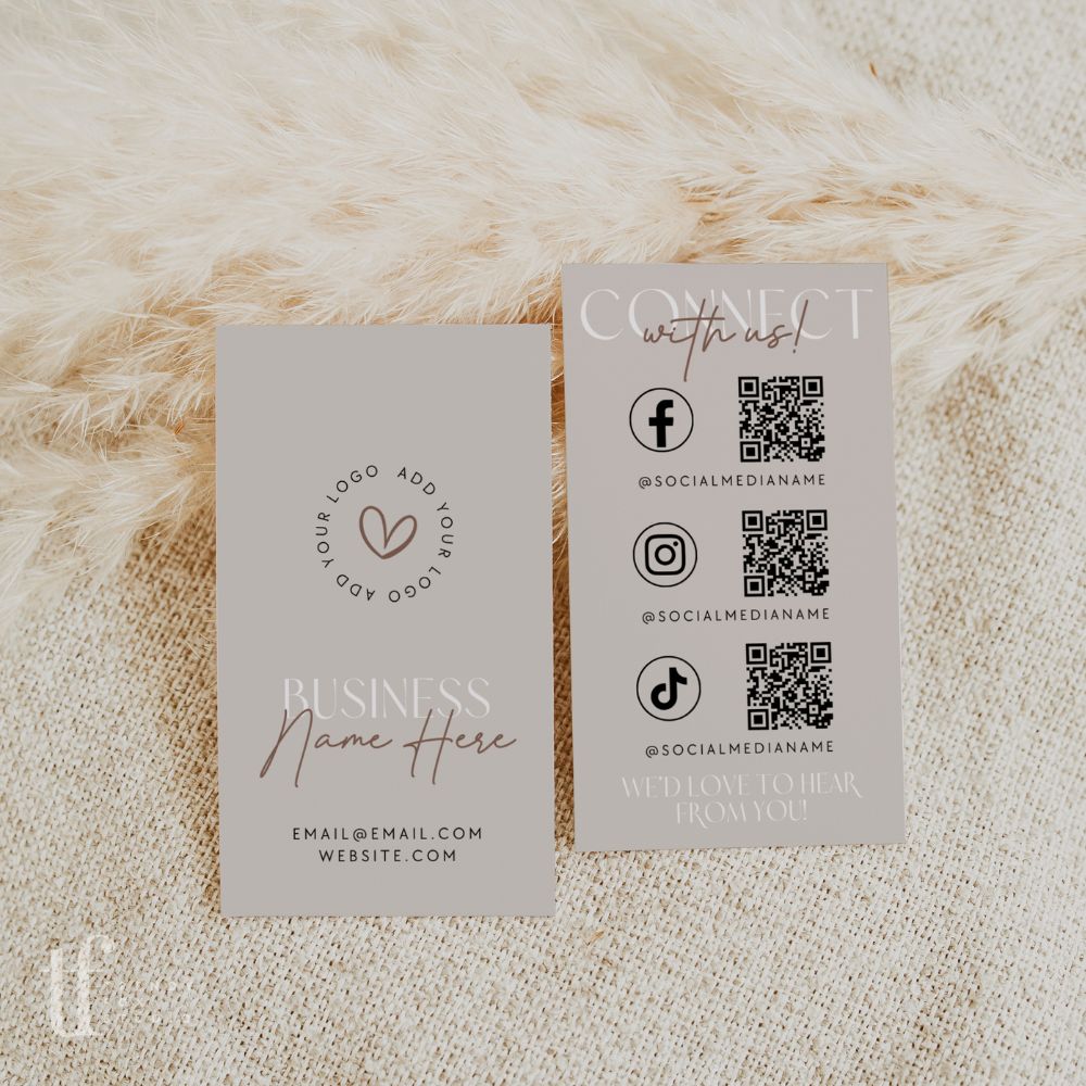 Boho Social Media Connect with Us QR Code Business Card Canva Template | Nora - Trendy Fox Studio