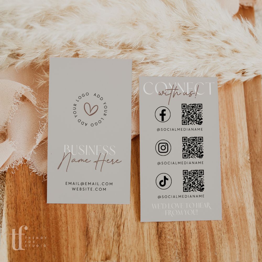 Boho Social Media Connect with Us QR Code Business Card Canva Template | Nora - Trendy Fox Studio