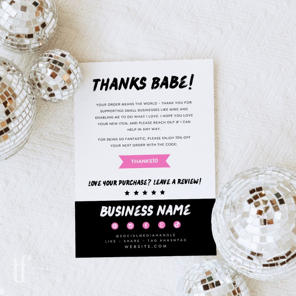 Bold Disco Ball Floral Business Thank You Card Canva Template - Trendy Fox Studio