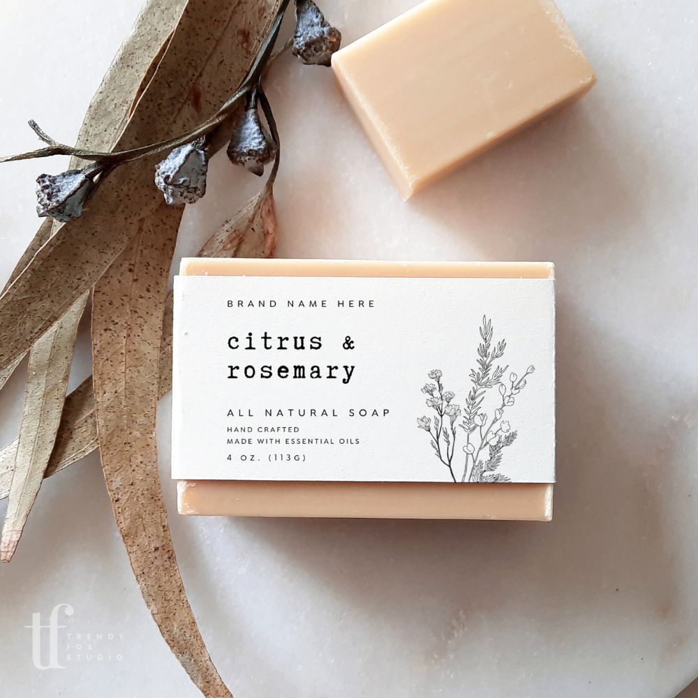 Botanical Soap Bar Wrap, Minimal Band Label Canva Template - Trendy Fox Studio