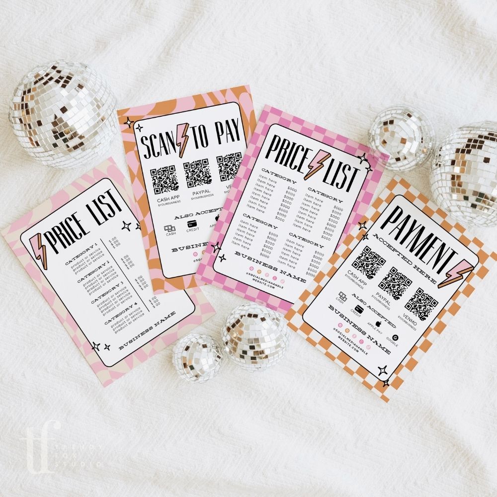 Bright Fun Price List & Scan to Pay Sign Canva Template | Brooks - Trendy Fox Studio