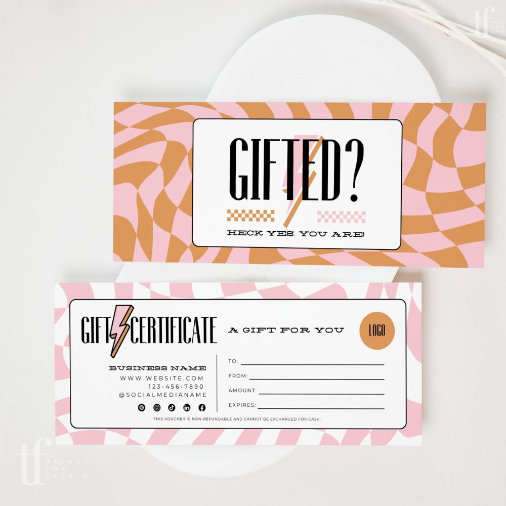 Bright &amp; Fun Retro Gift Certificate Canva Template | Brooks (Copy) - Trendy Fox Studio