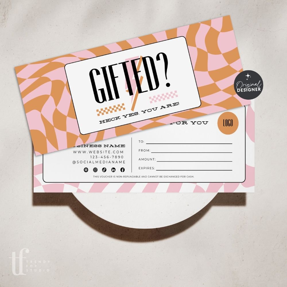 Bright & Fun Retro Gift Certificate Canva Template | Brooks (Copy) - Trendy Fox Studio