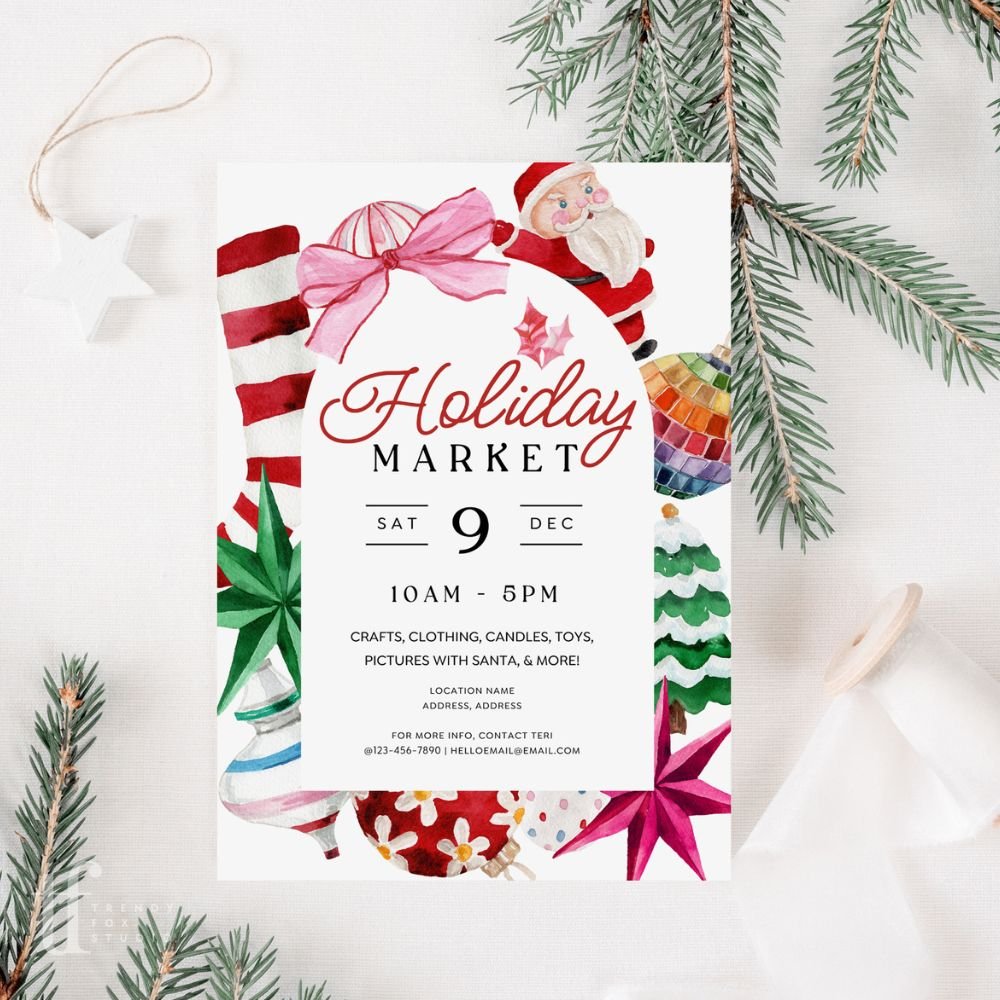 Christmas Pop - Up Event Flyer Canva Template | Kitsch Disco Christmas - Trendy Fox Studio