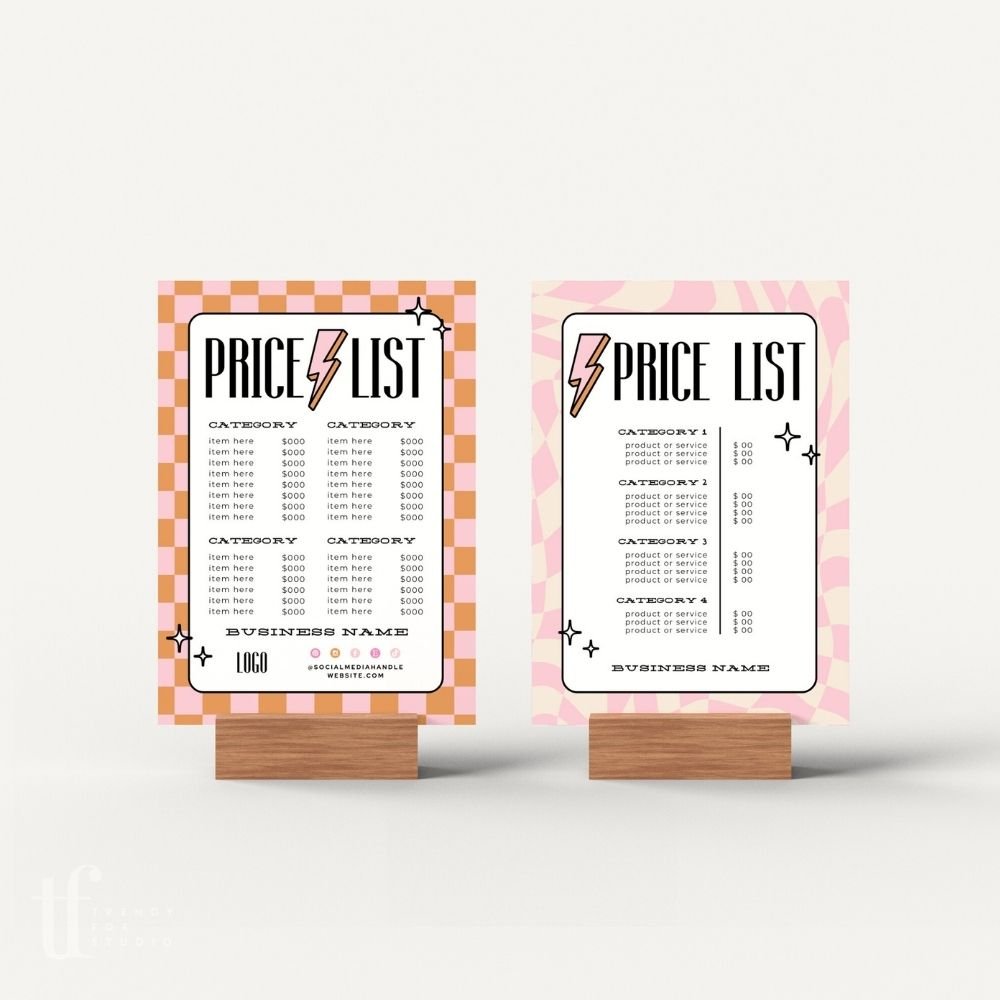 Colorful Retro Price List Sign Canva Template | Brooks – Trendy Fox Studio