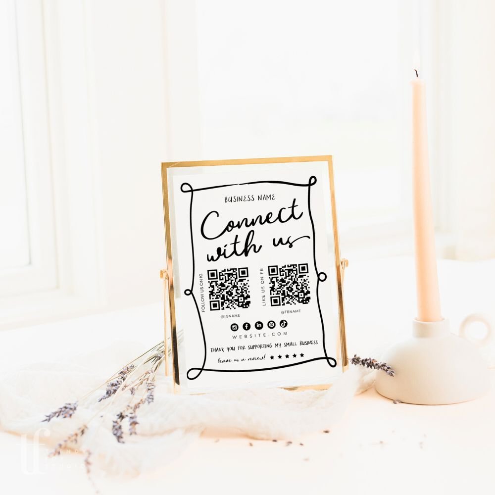 Connect With Us 2 QR Code Social Media Sign Canva Template | Rose - Trendy Fox Studio