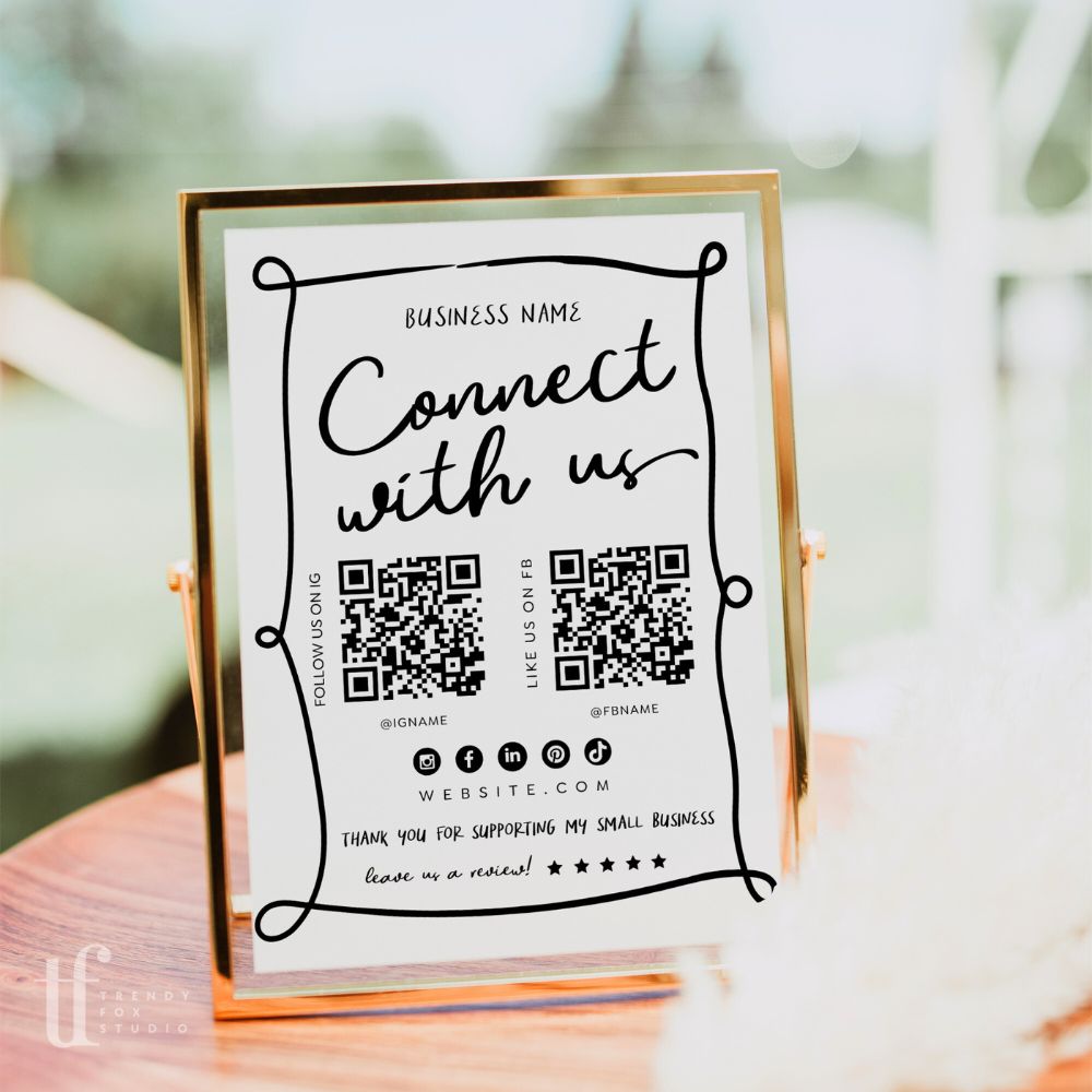 Connect With Us 2 QR Code Social Media Sign Canva Template | Rose - Trendy Fox Studio