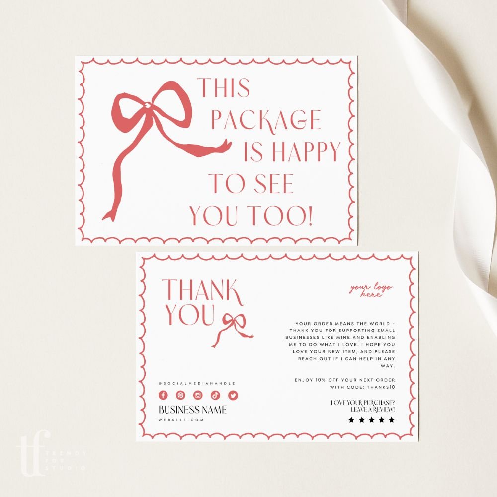 Coquette Bow Business Thank You Card Canva Template | Rose - Trendy Fox Studio