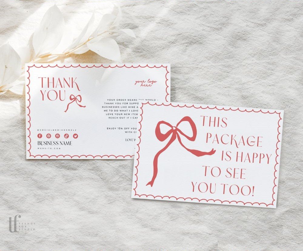 Coquette Bow Business Thank You Card Canva Template | Rose - Trendy Fox Studio