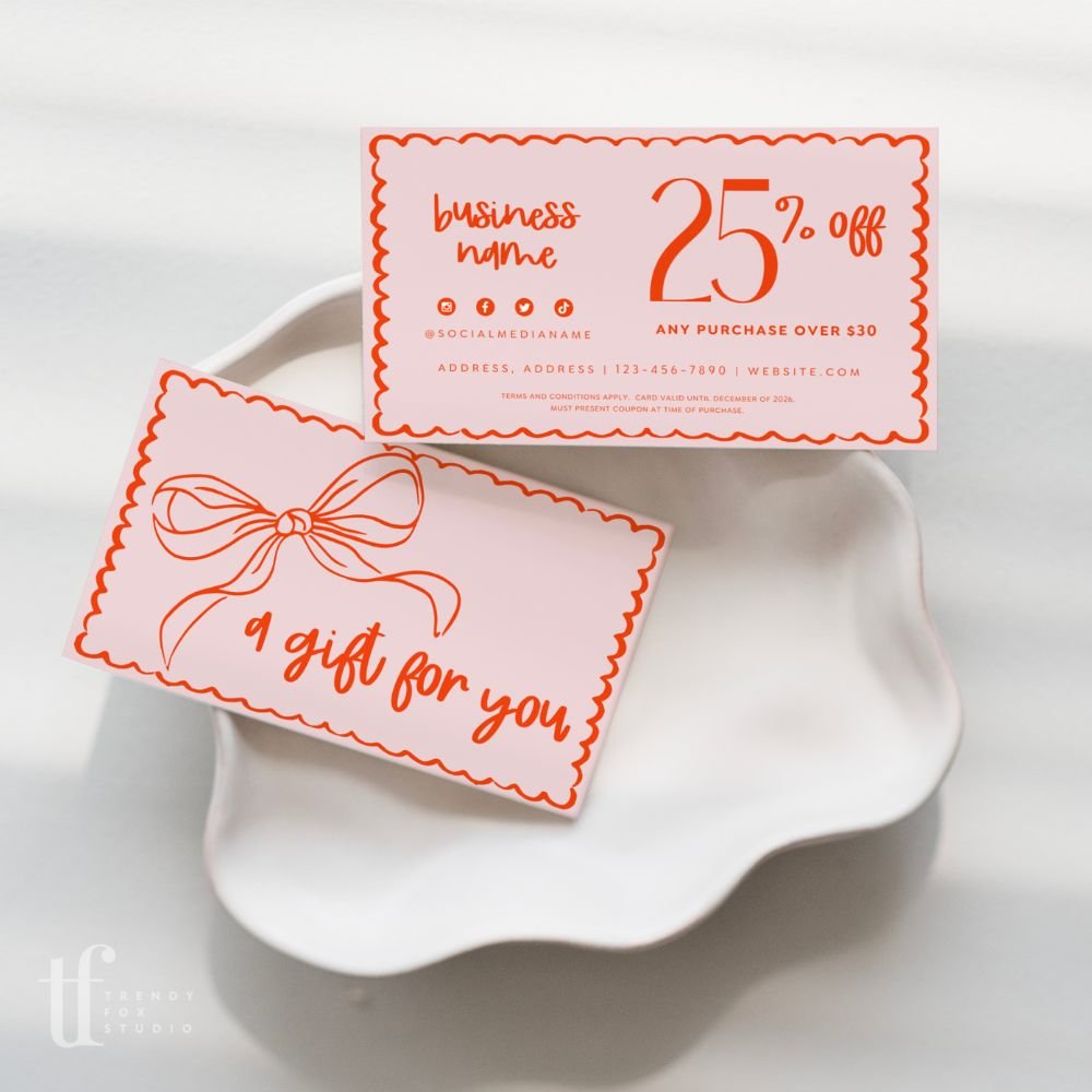 Coquette Bows Coupon Card, Discount Card Canva Template | Cielo - Trendy Fox Studio