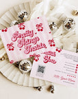 Coquette Cherries & Bows Business Thank You Card with QR Code Canva Template - Trendy Fox Studio