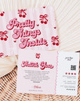 Coquette Cherries Pink Bows Business Thank You Card with QR Code Canva Template - Trendy Fox Studio