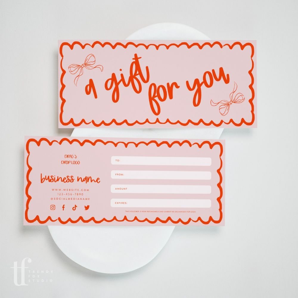 Coquette Hand Drawn Bows Gift Certificate Canva Template | Cielo - Trendy Fox Studio