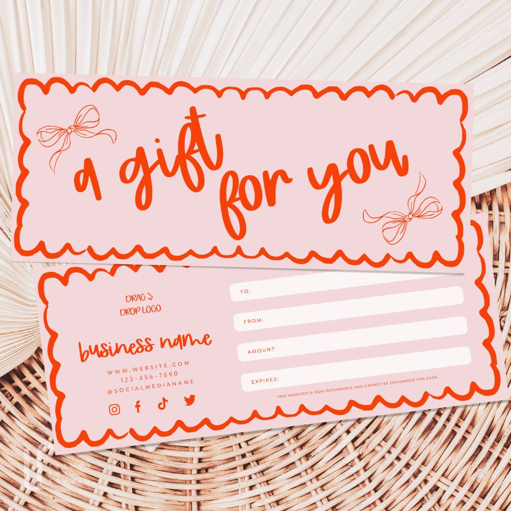 Coquette Hand Drawn Bows Gift Certificate Canva Template | Cielo - Trendy Fox Studio