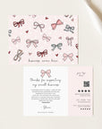 Coquette Pink Bows Business Thank You Card with QR Code Canva Template - Trendy Fox Studio