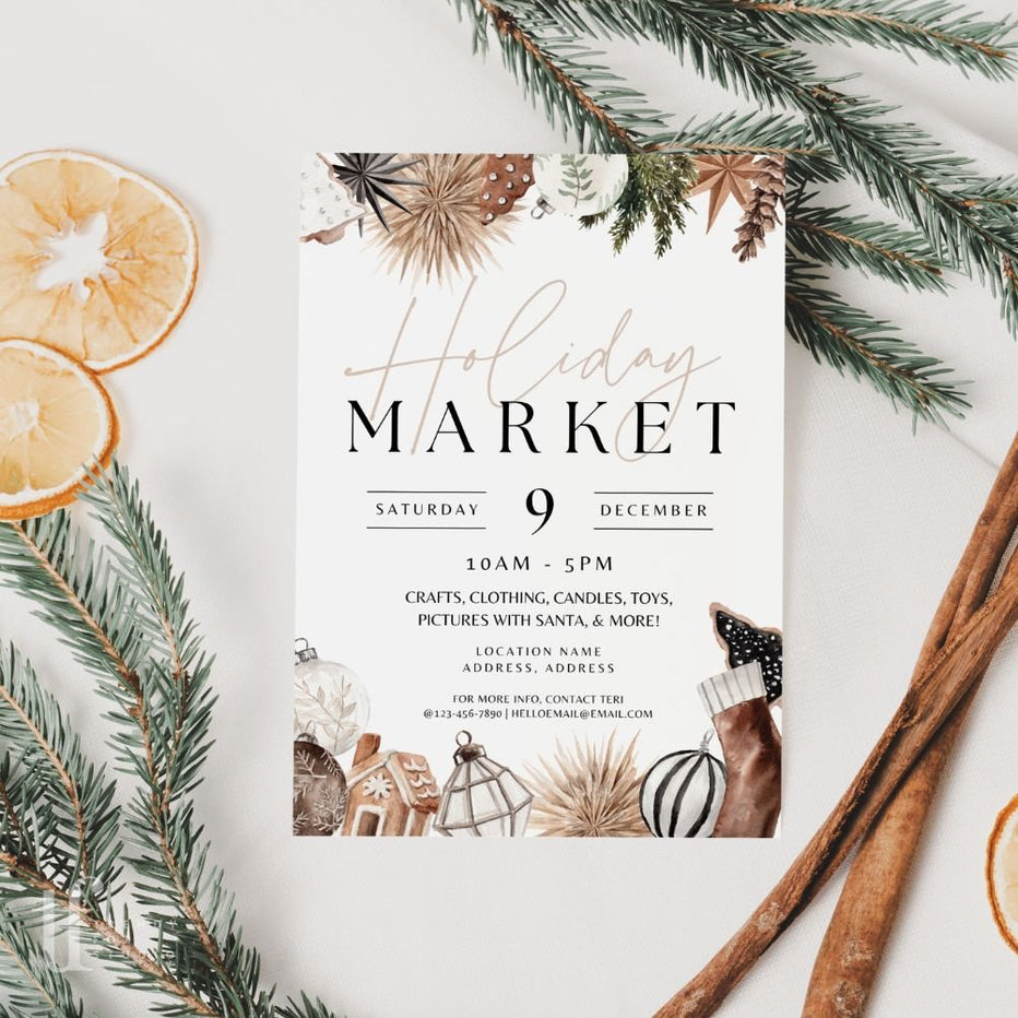 Cozy Rustic Christmas Pop-Up Event Flyer Canva Template - Trendy Fox Studio