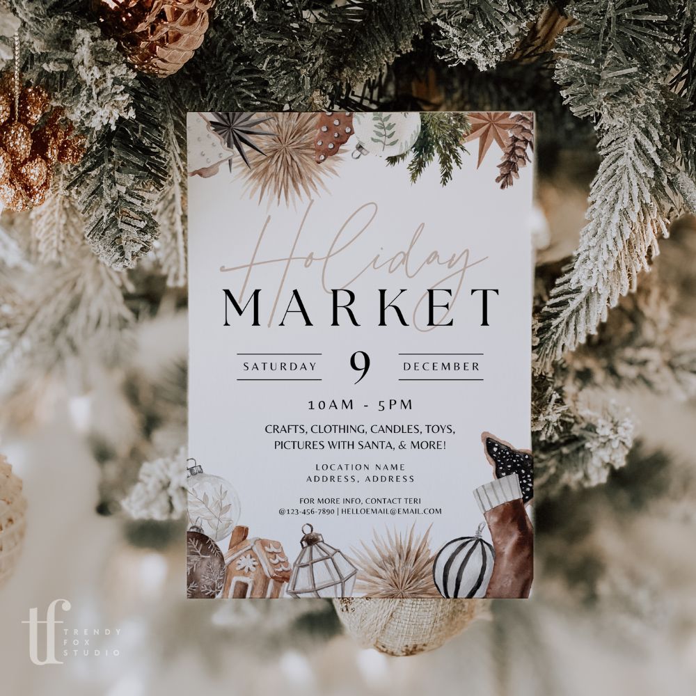 Cozy Rustic Christmas Pop - Up Event Flyer Canva Template - Trendy Fox Studio