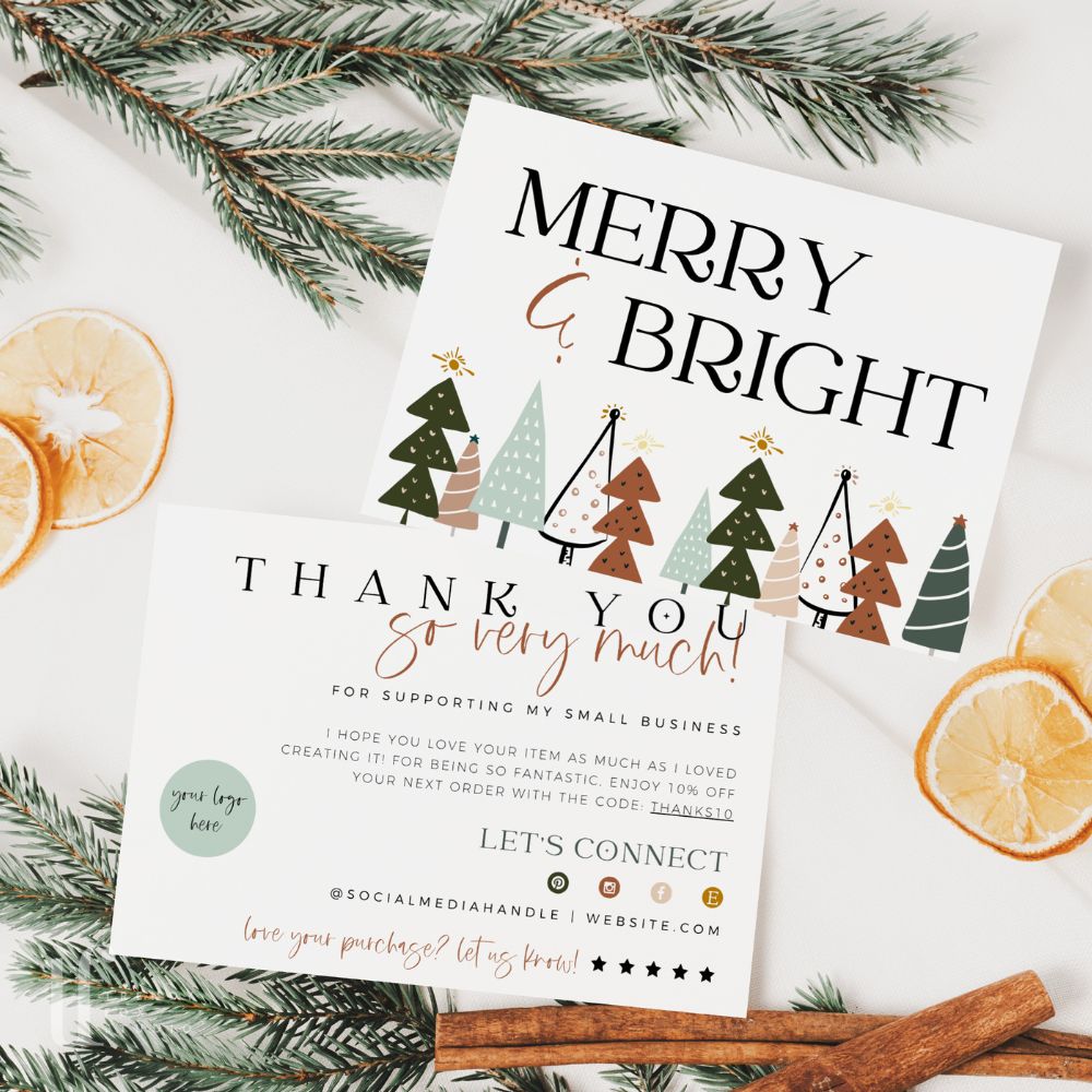 Cute Boho Christmas Business Thank You Card Canva Template - Trendy Fox Studio