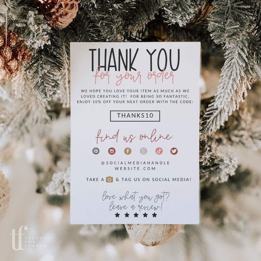 Cute Boho Christmas Business Thank You Card Canva Template - Trendy Fox Studio