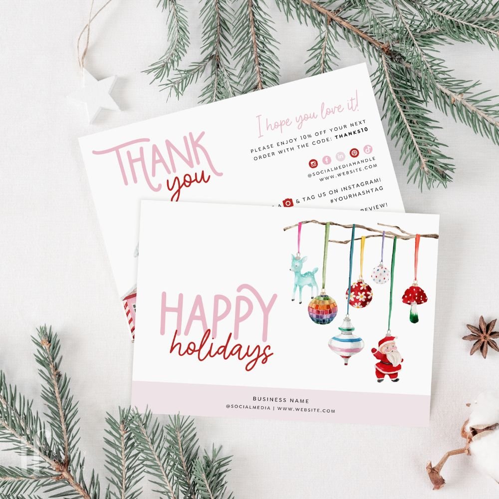 Cute Kitschy Christmas Business Thank You Card Canva Template - Trendy Fox Studio