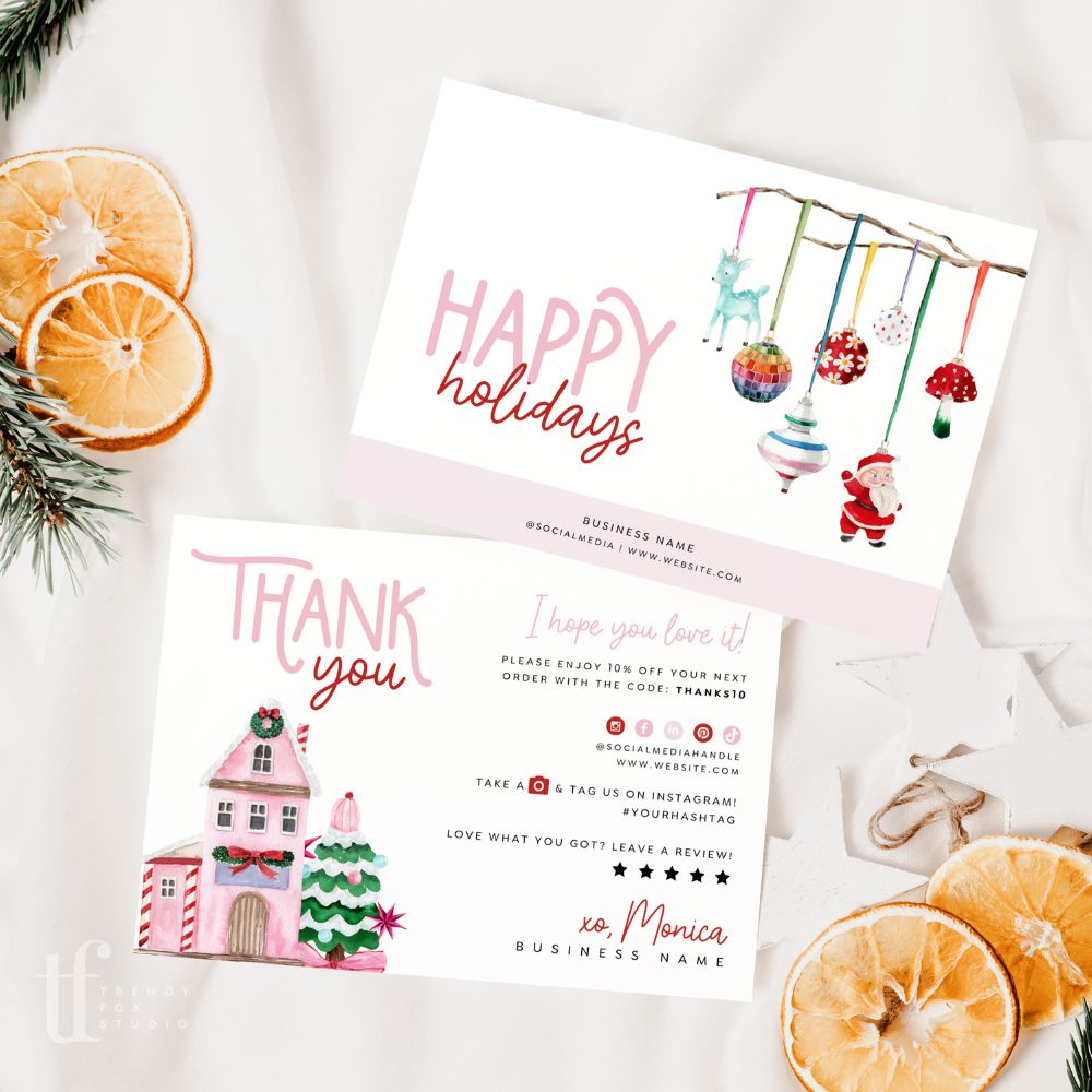 Cute Kitschy Christmas Business Thank You Card Canva Template - Trendy Fox Studio