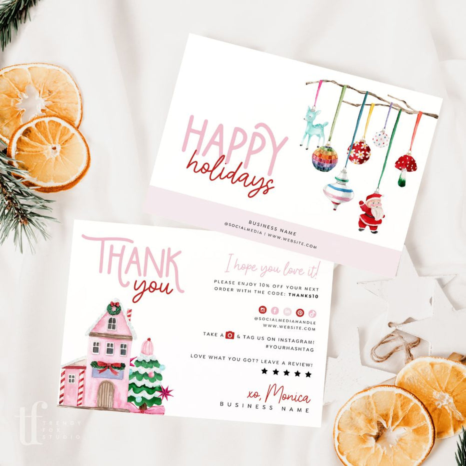 Cute Kitschy Christmas Business Thank You Card Canva Template - Trendy ...