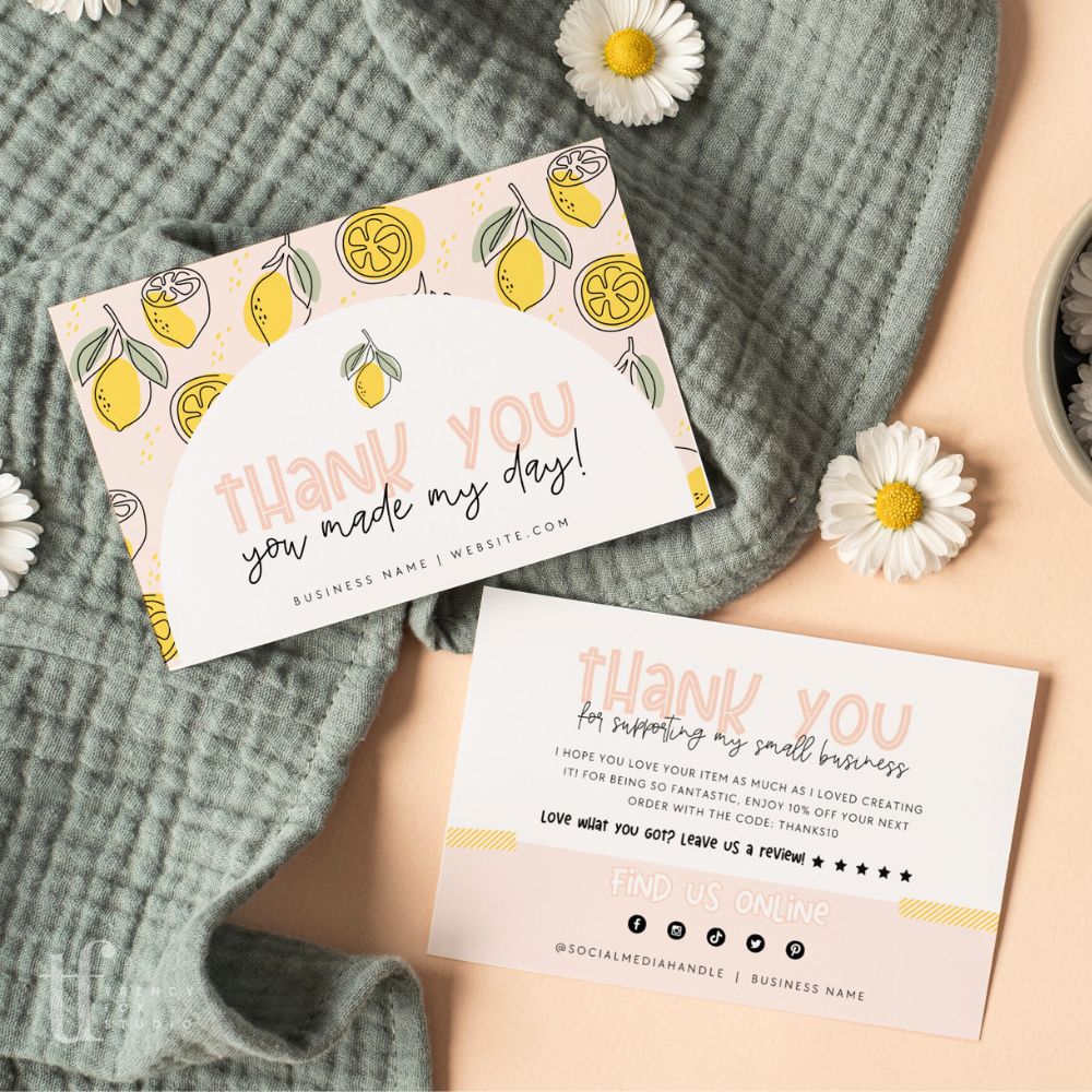 Cute Lemon Business Thank You Card Canva Template - Trendy Fox Studio