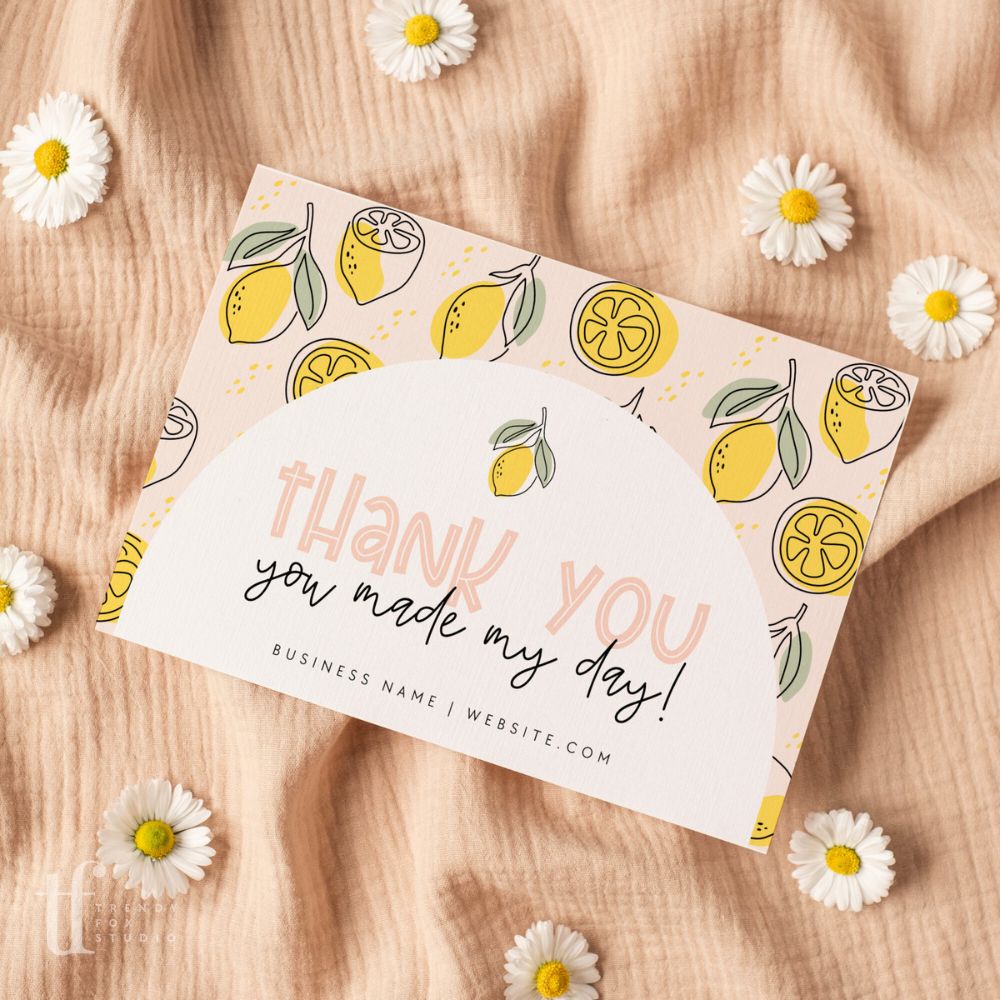 Cute Lemon Business Thank You Card Canva Template - Trendy Fox Studio