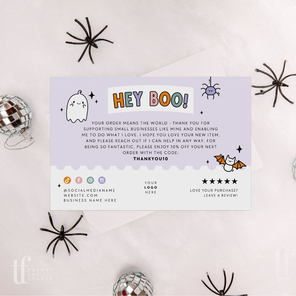 Cute Pastel Halloween Business Thank You Card Editable Canva Template - Trendy Fox Studio